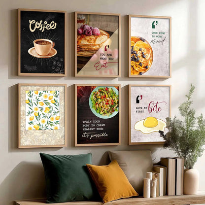Kitchen Theme Framed Posters for Restaurant Kitchen Dinning Room Cafe Wall Decor Set of 6