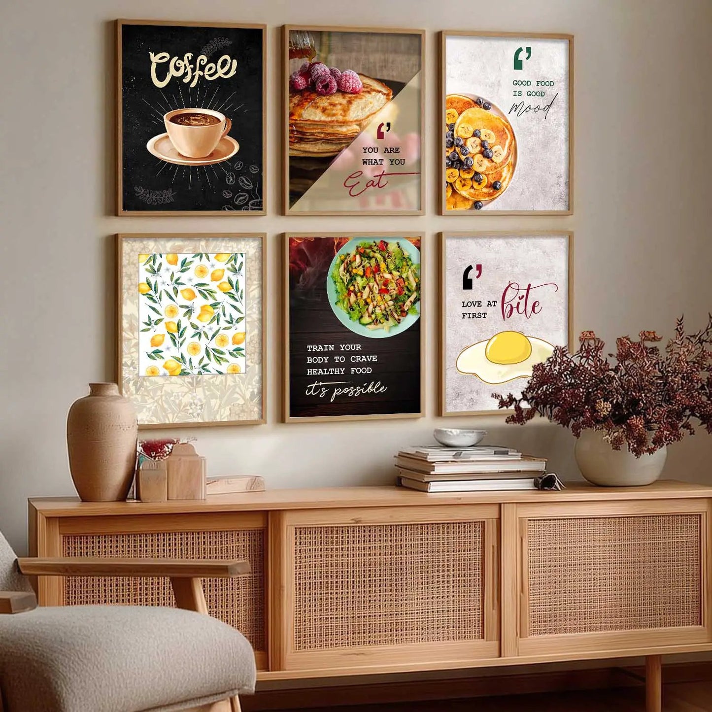 Kitchen Theme Framed Posters for Restaurant Kitchen Dinning Room Cafe Wall Decor Set of 6