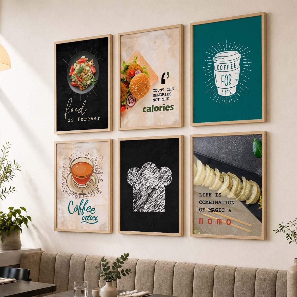 Kitchen Theme Framed Posters for Restaurant Kitchen Dinning Room Cafe Wall Decor Set of 6