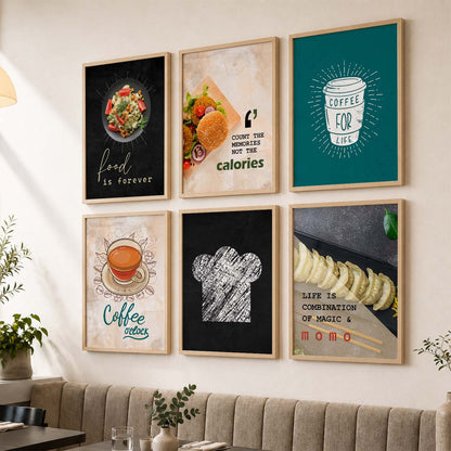 Kitchen Theme Framed Posters for Restaurant Kitchen Dinning Room Cafe Wall Decor Set of 6