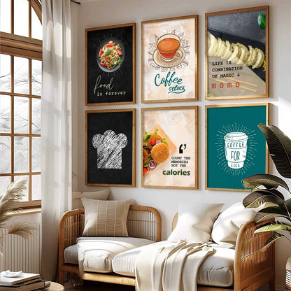 Kitchen Theme Framed Posters for Restaurant Kitchen Dinning Room Cafe Wall Decor Set of 6