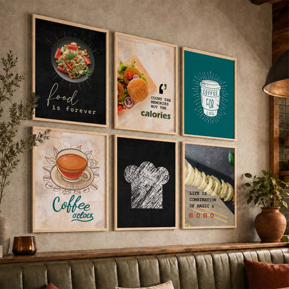 Kitchen Theme Framed Posters for Restaurant Kitchen Dinning Room Cafe Wall Decor Set of 6