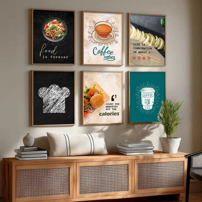 Kitchen Theme Framed Posters for Restaurant Kitchen Dinning Room Cafe Wall Decor Set of 6