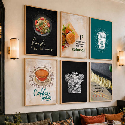 Kitchen Theme Framed Posters for Restaurant Kitchen Dinning Room Cafe Wall Decor Set of 6