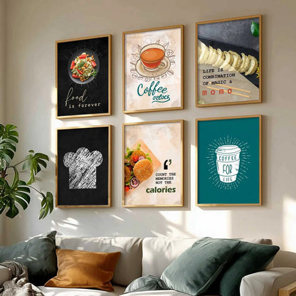 Kitchen Theme Framed Posters for Restaurant Kitchen Dinning Room Cafe Wall Decor Set of 6