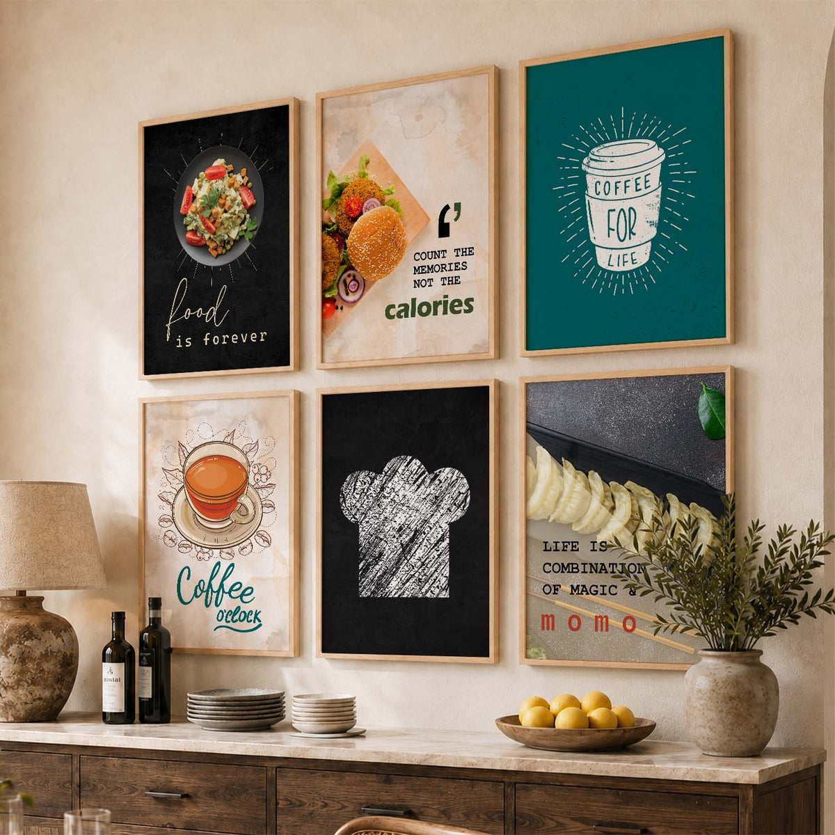 Kitchen Theme Framed Posters for Restaurant Kitchen Dinning Room Cafe Wall Decor Set of 6
