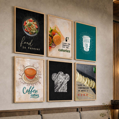 Kitchen Theme Framed Posters for Restaurant Kitchen Dinning Room Cafe Wall Decor Set of 6