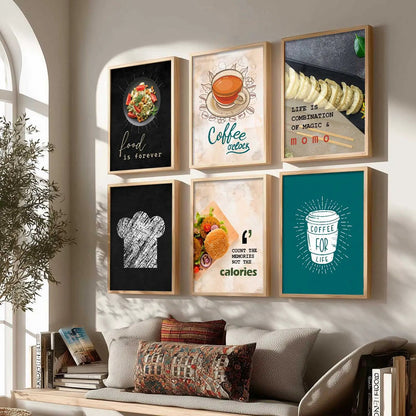 Kitchen Theme Framed Posters for Restaurant Kitchen Dinning Room Cafe Wall Decor Set of 6