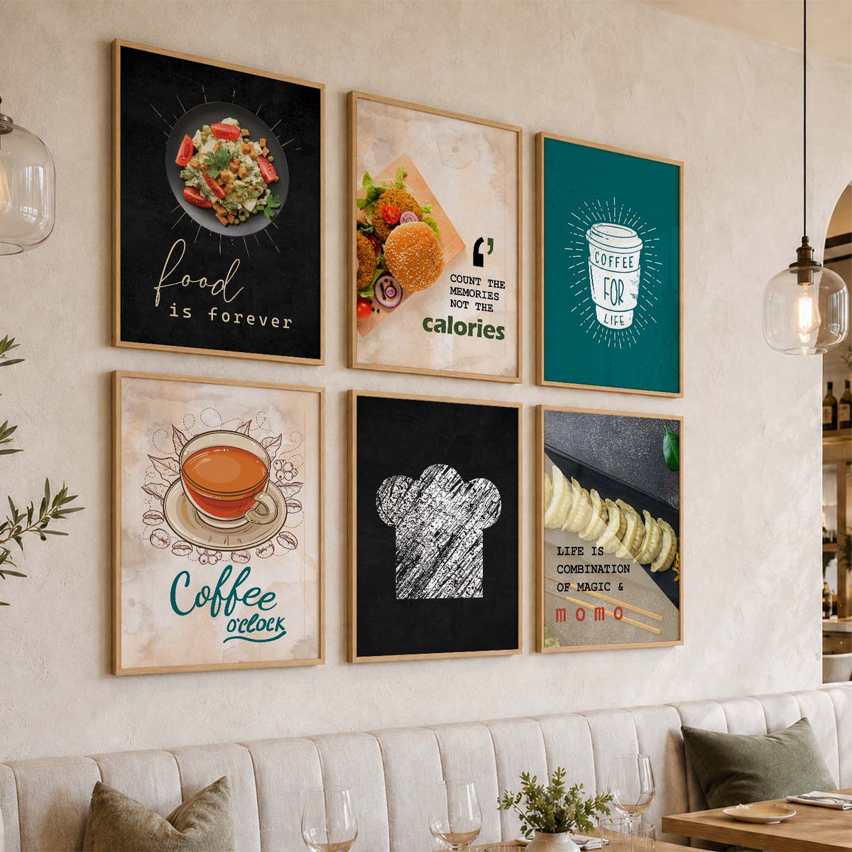 Kitchen Theme Framed Posters for Restaurant Kitchen Dinning Room Cafe Wall Decor Set of 6