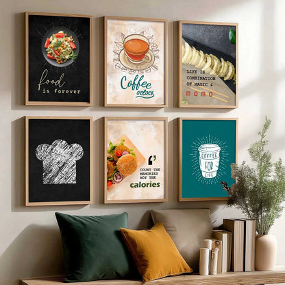 Kitchen Theme Framed Posters for Restaurant Kitchen Dinning Room Cafe Wall Decor Set of 6
