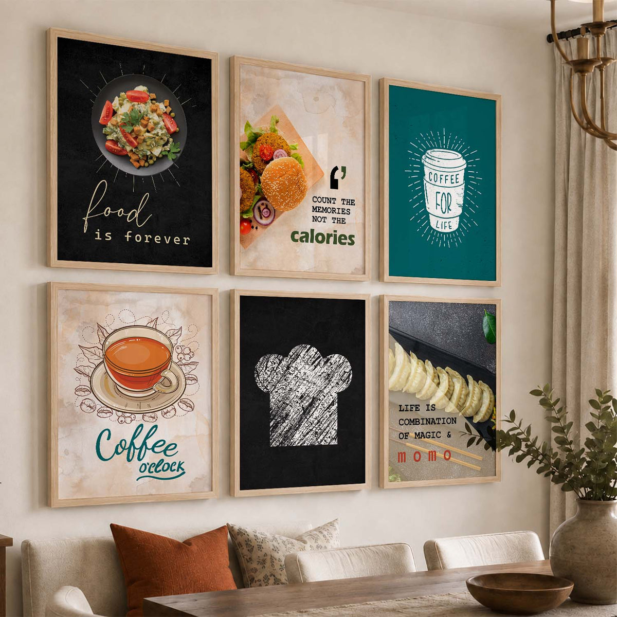 Kitchen Theme Framed Posters for Restaurant Kitchen Dinning Room Cafe Wall Decor Set of 6