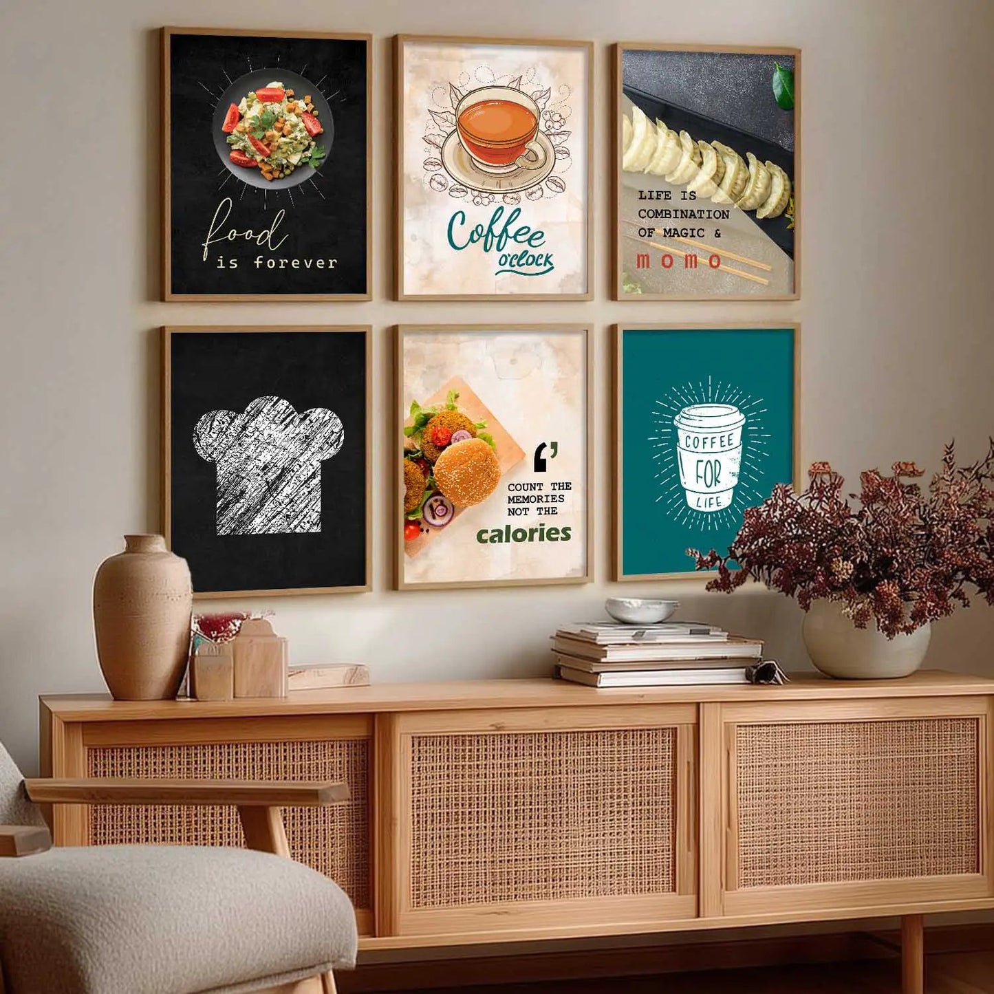 Kitchen Theme Framed Posters for Restaurant Kitchen Dinning Room Cafe Wall Decor Set of 6