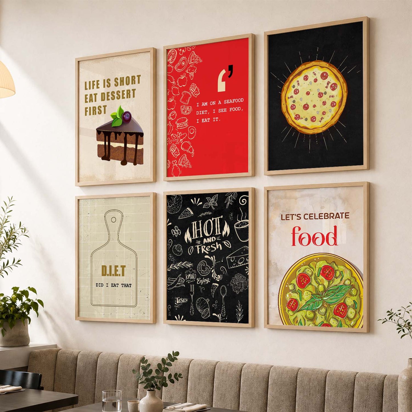Kitchen Theme Framed Posters for Restaurant Kitchen Dinning Room Cafe Wall Decor Set of 6