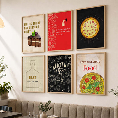 Kitchen Theme Framed Posters for Restaurant Kitchen Dinning Room Cafe Wall Decor Set of 6