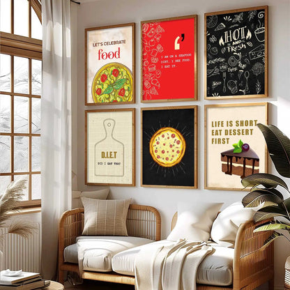 Kitchen Theme Framed Posters for Restaurant Kitchen Dinning Room Cafe Wall Decor Set of 6