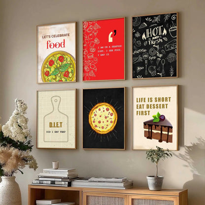 Kitchen Theme Framed Posters for Restaurant Kitchen Dinning Room Cafe Wall Decor Set of 6
