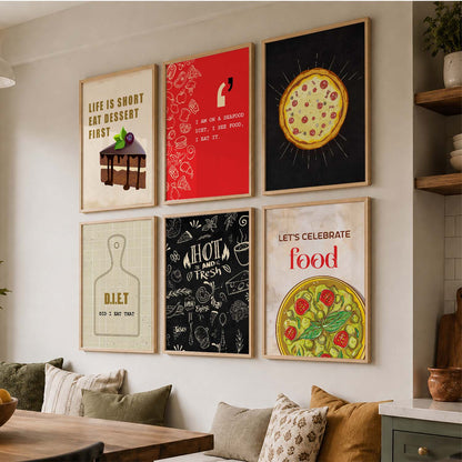 Kitchen Theme Framed Posters for Restaurant Kitchen Dinning Room Cafe Wall Decor Set of 6