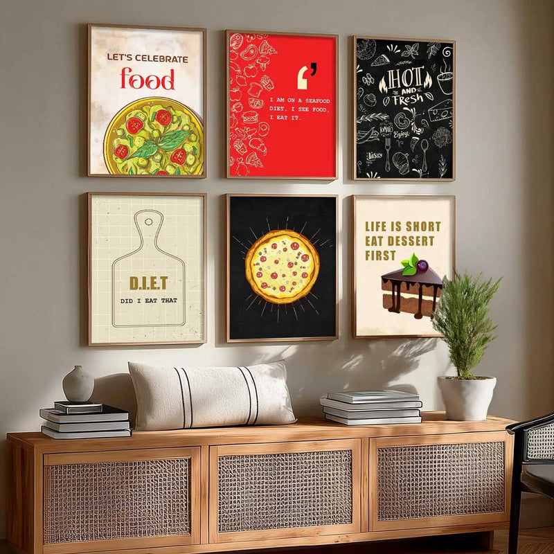 Kitchen Theme Framed Posters for Restaurant Kitchen Dinning Room Cafe Wall Decor Set of 6