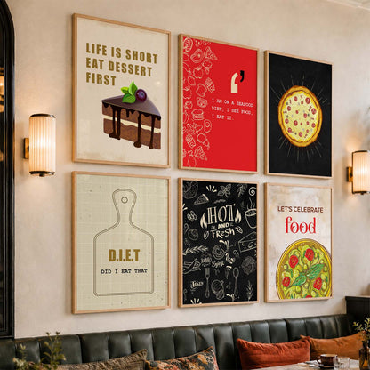 Kitchen Theme Framed Posters for Restaurant Kitchen Dinning Room Cafe Wall Decor Set of 6