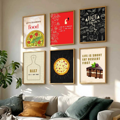 Kitchen Theme Framed Posters for Restaurant Kitchen Dinning Room Cafe Wall Decor Set of 6