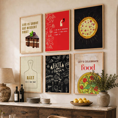Kitchen Theme Framed Posters for Restaurant Kitchen Dinning Room Cafe Wall Decor Set of 6