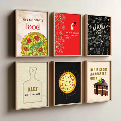Kitchen Theme Framed Posters for Restaurant Kitchen Dinning Room Cafe Wall Decor Set of 6