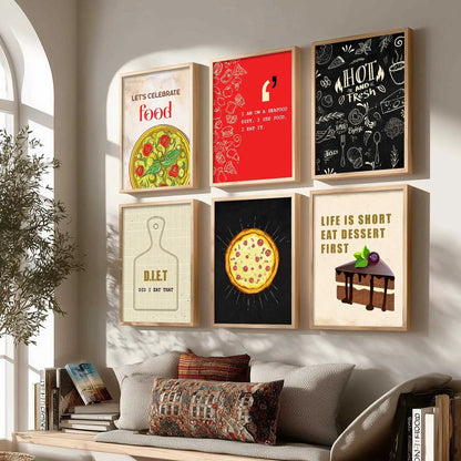 Kitchen Theme Framed Posters for Restaurant Kitchen Dinning Room Cafe Wall Decor Set of 6