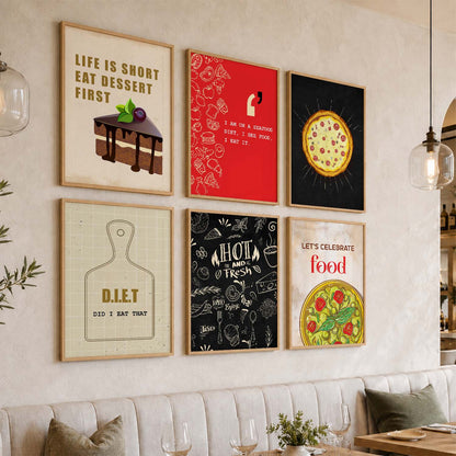 Kitchen Theme Framed Posters for Restaurant Kitchen Dinning Room Cafe Wall Decor Set of 6