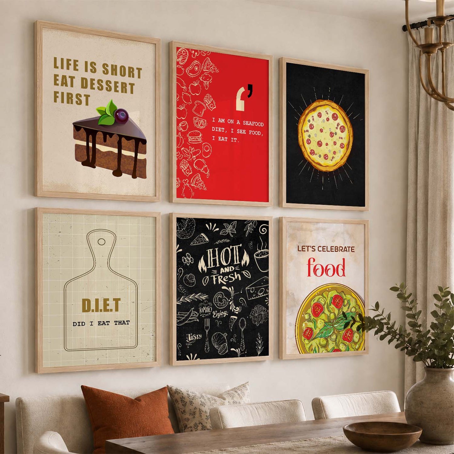 Kitchen Theme Framed Posters for Restaurant Kitchen Dinning Room Cafe Wall Decor Set of 6