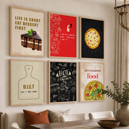 Kitchen Theme Framed Posters for Restaurant Kitchen Dinning Room Cafe Wall Decor Set of 6