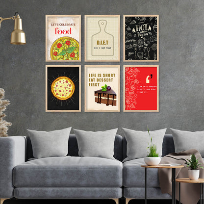 Kitchen Theme Framed Posters for Restaurant Kitchen Dinning Room Cafe Wall Decor Set of 6