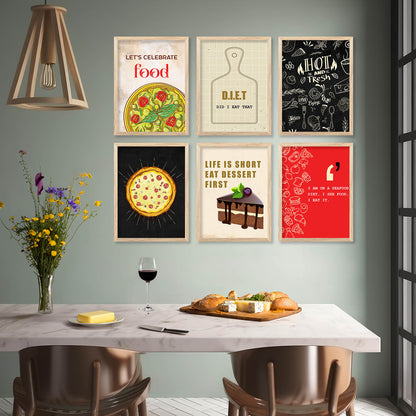 Kitchen Theme Framed Posters for Restaurant Kitchen Dinning Room Cafe Wall Decor Set of 6