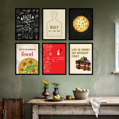 Kitchen Theme Framed Posters for Restaurant Kitchen Dinning Room Cafe Wall Decor Set of 6