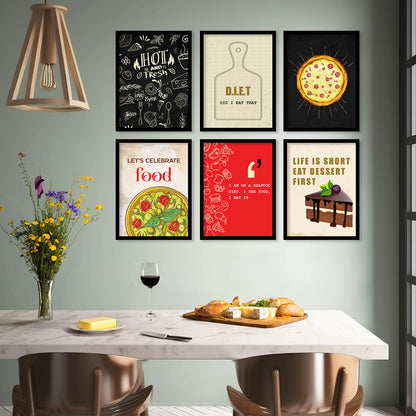 Kitchen Theme Framed Posters for Restaurant Kitchen Dinning Room Cafe Wall Decor Set of 6