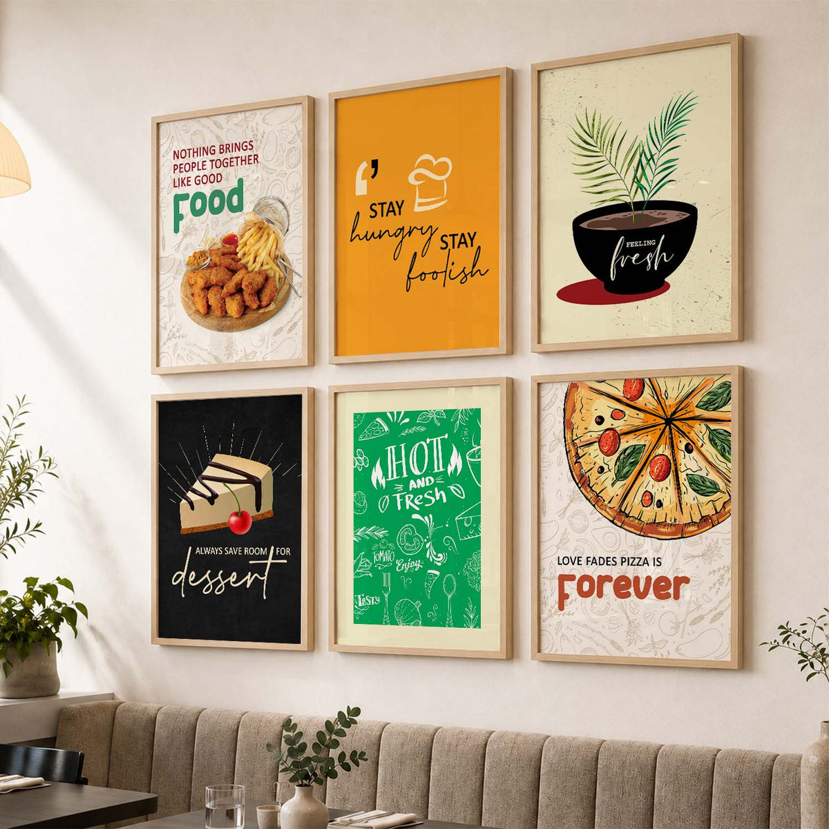 Kitchen Theme Framed Posters for Restaurant Kitchen Dinning Room Cafe Wall Decor Set of 6