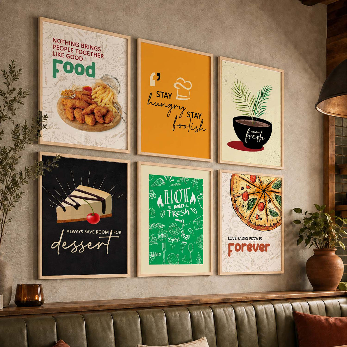 Kitchen Theme Framed Posters for Restaurant Kitchen Dinning Room Cafe Wall Decor Set of 6