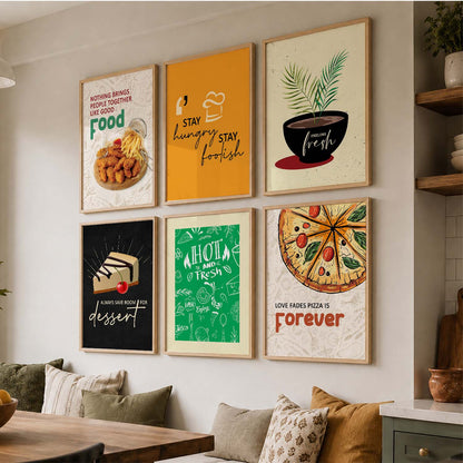 Kitchen Theme Framed Posters for Restaurant Kitchen Dinning Room Cafe Wall Decor Set of 6