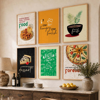 Kitchen Theme Framed Posters for Restaurant Kitchen Dinning Room Cafe Wall Decor Set of 6