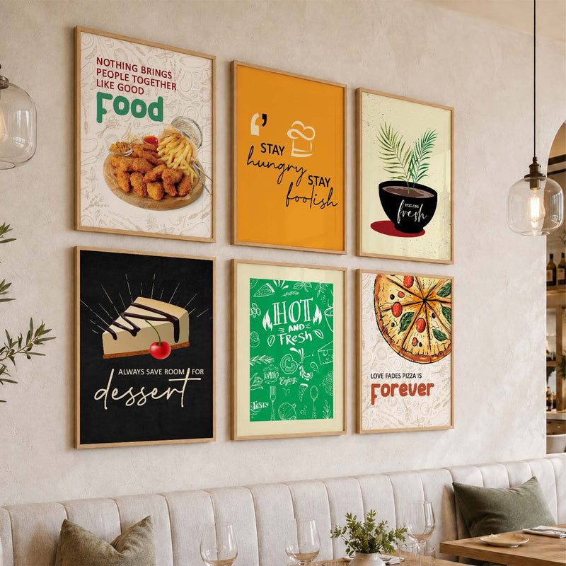 Kitchen Theme Framed Posters for Restaurant Kitchen Dinning Room Cafe Wall Decor Set of 6
