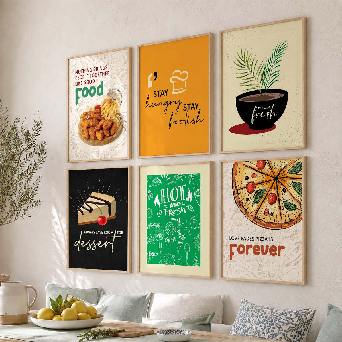 Kitchen Theme Framed Posters for Restaurant Kitchen Dinning Room Cafe Wall Decor Set of 6