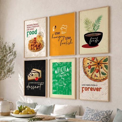 Kitchen Theme Framed Posters for Restaurant Kitchen Dinning Room Cafe Wall Decor Set of 6