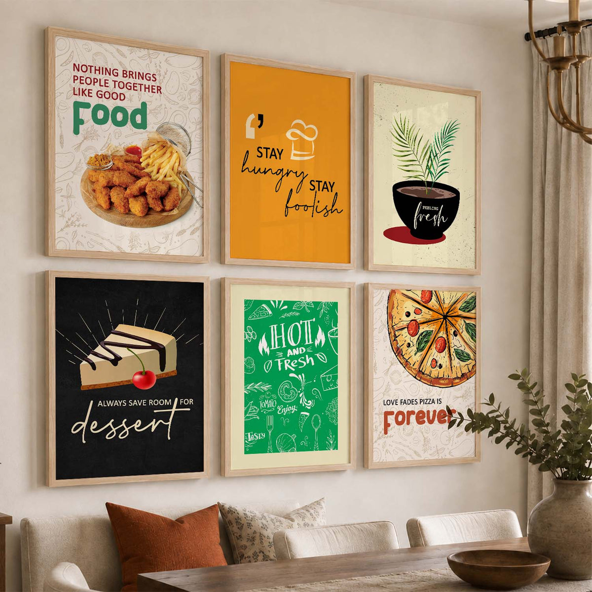 Kitchen Theme Framed Posters for Restaurant Kitchen Dinning Room Cafe Wall Decor Set of 6