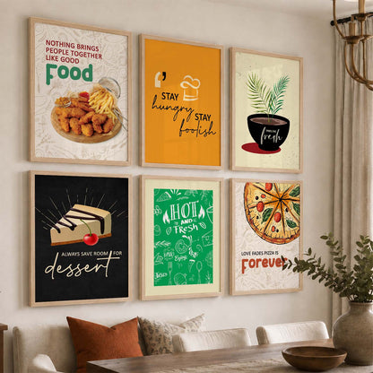 Kitchen Theme Framed Posters for Restaurant Kitchen Dinning Room Cafe Wall Decor Set of 6