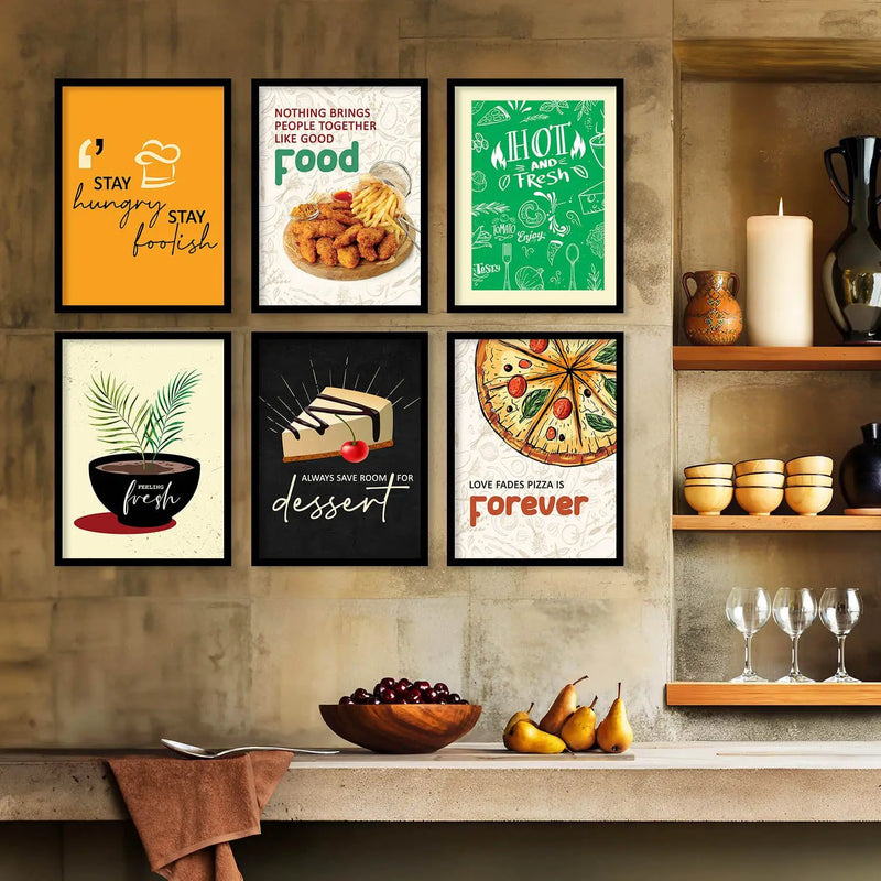 Kitchen Theme Framed Posters for Restaurant Kitchen Dinning Room Cafe Wall Decor Set of 6