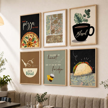 Kitchen Theme Framed Posters for Restaurant Kitchen Dinning Room Cafe Wall Decor Set of 6