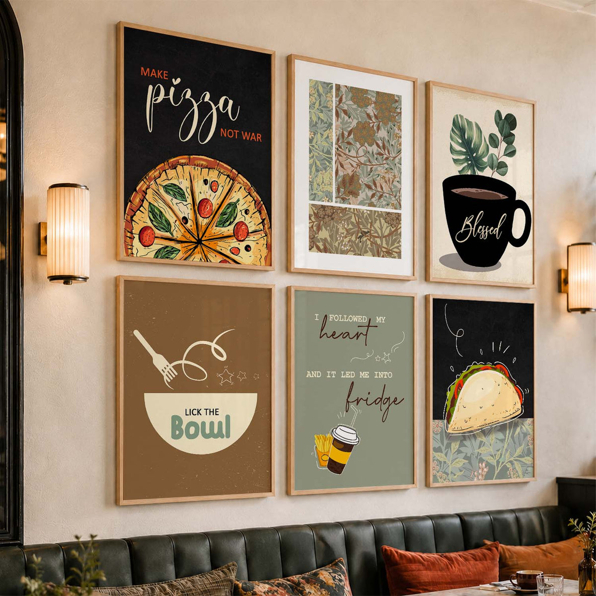 Kitchen Theme Framed Posters for Restaurant Kitchen Dinning Room Cafe Wall Decor Set of 6