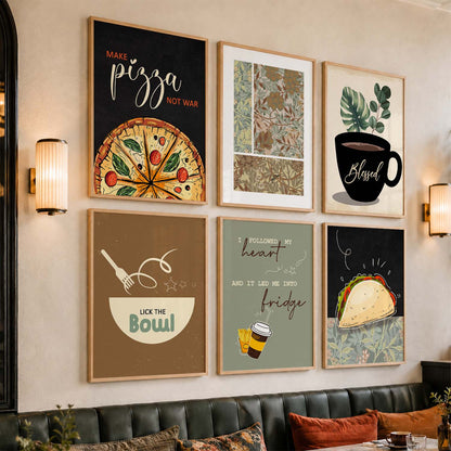 Kitchen Theme Framed Posters for Restaurant Kitchen Dinning Room Cafe Wall Decor Set of 6