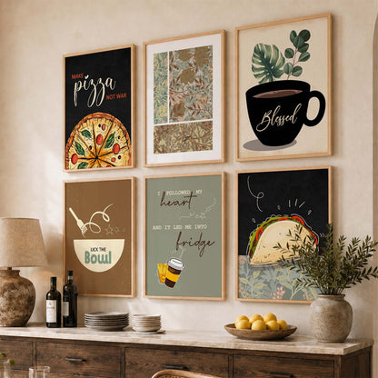 Kitchen Theme Framed Posters for Restaurant Kitchen Dinning Room Cafe Wall Decor Set of 6