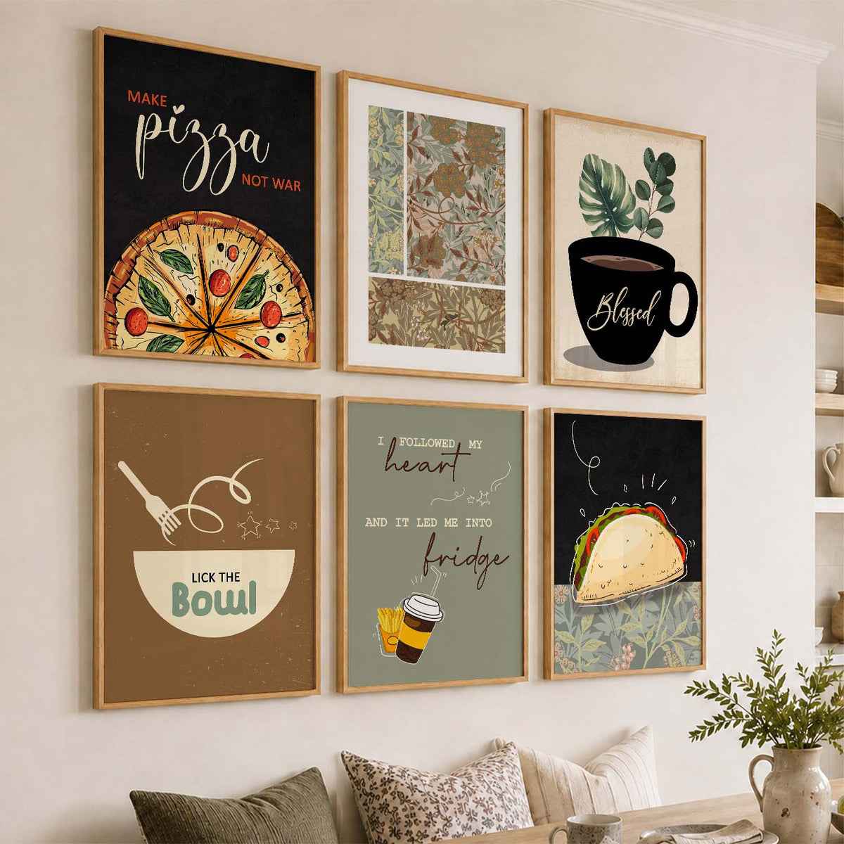 Kitchen Theme Framed Posters for Restaurant Kitchen Dinning Room Cafe Wall Decor Set of 6