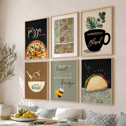 Kitchen Theme Framed Posters for Restaurant Kitchen Dinning Room Cafe Wall Decor Set of 6